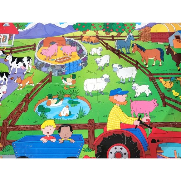 JUMBO 26 piece kids' Wooden FARM scene JIGSAW FLOOR PUZZLE 36x24 First Learning - Picture 6 of 9